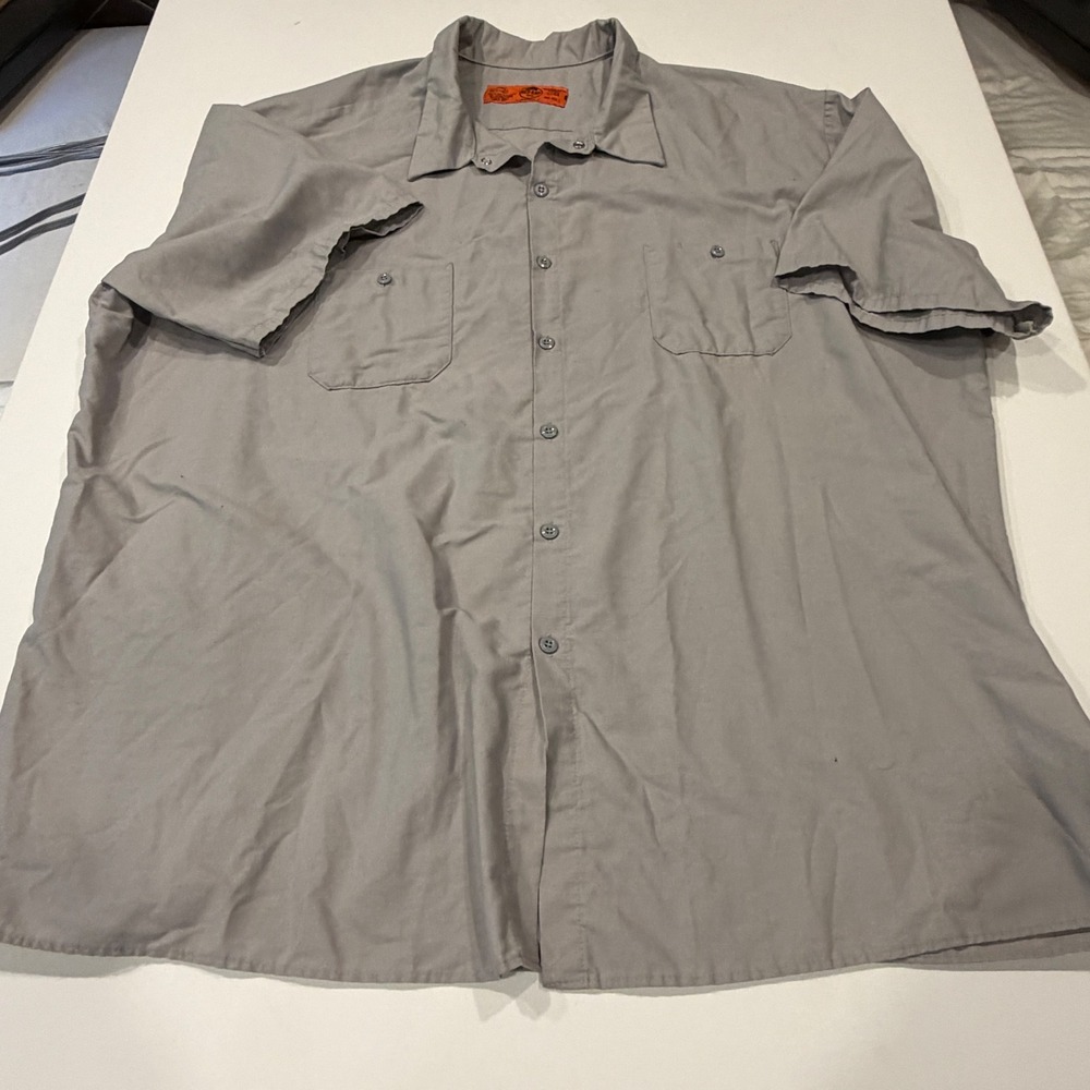 Red Kap Men's 3XL Gray Industrial Work Shirt Mechanic Uniform‎ Short Sleeve